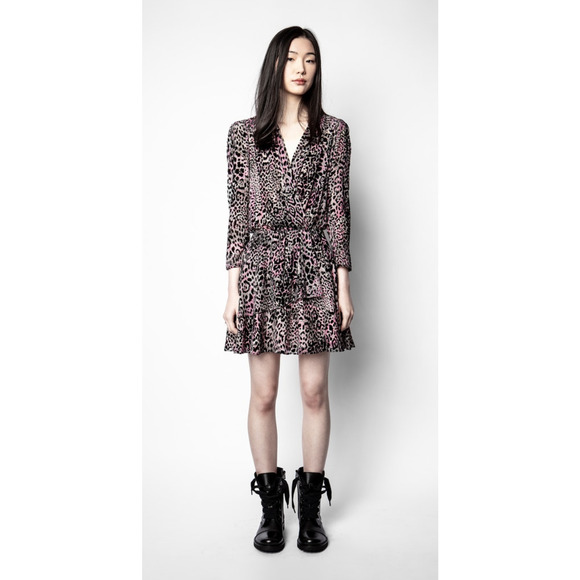 Zadig & Voltaire Rogers Leopard Velvet Devore Mini Dress Black Size M - Picture 3 of 5